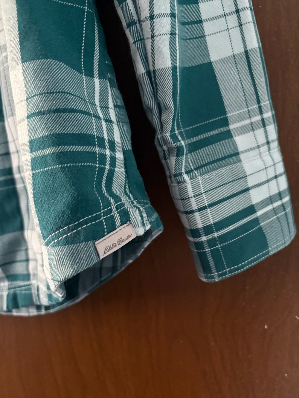 Eddie Bauer Teal and White Plaid Button-Down Shirt - Picture 4 of 7